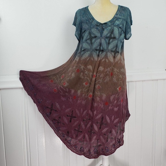 Just Cruising Dress Tent One Size Short Sleeve Tunic Earth Tones Brown Boho - Picture 1 of 8